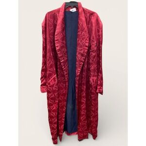 Mens Burgundy Heart Print Satin Smoking Jacket Robe Lounge Wear  Staining size L